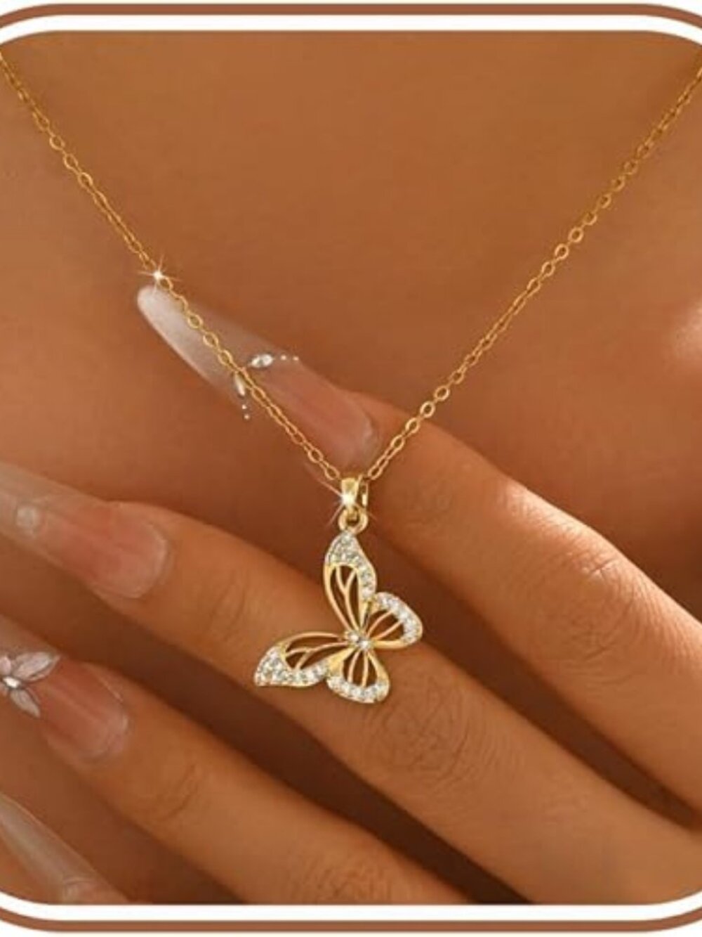 Gold Dainty Butterfly Necklace Stainless Steel CZ Pendant Non-Tarnish Choker